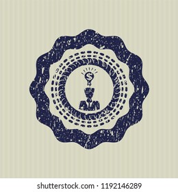 Blue business idea icon inside distress rubber seal