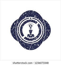 Blue business idea icon inside distress rubber texture
