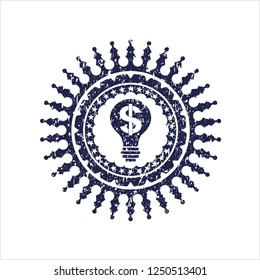 Blue business idea icon inside distressed with rubber seal texture