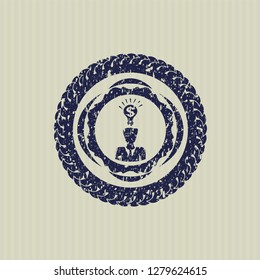Blue business idea icon inside distress rubber grunge texture stamp