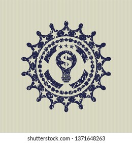 Blue business idea icon inside distress rubber stamp with grunge texture