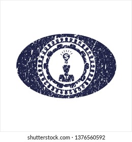 Blue business idea icon inside distressed rubber seal