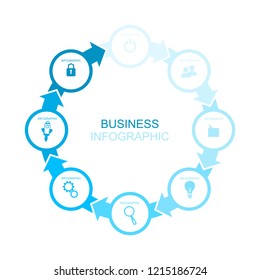 Blue business infographics with circular arrows. Vector graphic illustration.