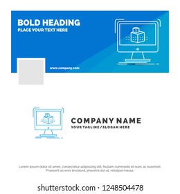 Blue Business Logo Template for 3d, cube, dimensional, modelling, sketch. Facebook Timeline Banner Design. vector web banner background illustration