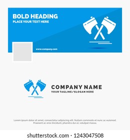 Blue Business Logo Template for Axe, hatchet, tool, cutter, viking. Facebook Timeline Banner Design. vector web banner background illustration