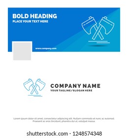 Blue Business Logo Template for Axe, hatchet, tool, cutter, viking. Facebook Timeline Banner Design. vector web banner background illustration