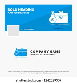 Blue Business Logo Template for briefcase, business, case, open, portfolio. Facebook Timeline Banner Design. vector web banner background illustration