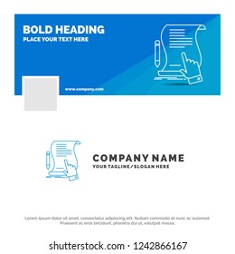 Blue Business Logo Template for contract, document, paper, sign, agreement, application. Facebook Timeline Banner Design. vector web banner background illustration