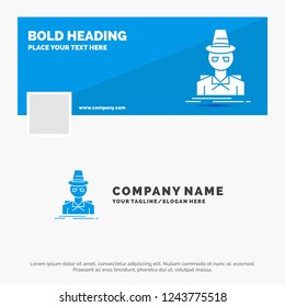 Blue Business Logo Template for Detective, hacker, incognito, spy, thief. Facebook Timeline Banner Design. vector web banner background illustration