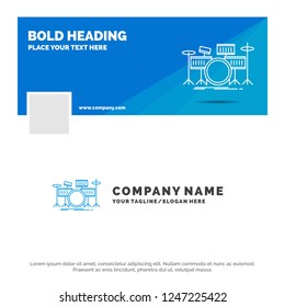 Blue Business Logo Template for drum, drums, instrument, kit, musical. Facebook Timeline Banner Design. vector web banner background illustration