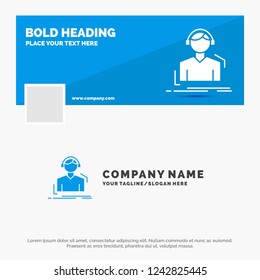 Blue Business Logo Template for Engineer, headphones, listen, meloman, music. Facebook Timeline Banner Design. vector web banner background illustration