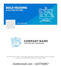 Blue Business Logo Template for engineering, project, tools, workshop, processing. Facebook Timeline Banner Design. vector web banner background illustration