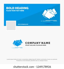 Blue Business Logo Template for handshake, hand shake, shaking hand, Agreement, business. Facebook Timeline Banner Design. vector web banner background illustration