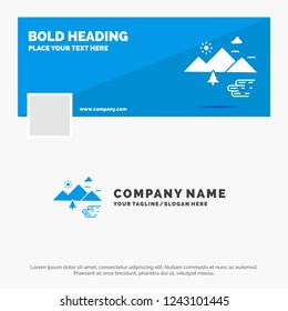 Blue Business Logo Template for Mountains, Nature, Outdoor, Clouds, Sun. Facebook Timeline Banner Design. vector web banner background illustration