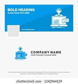 Blue Business Logo Template for support, chat, customer, service, help. Facebook Timeline Banner Design. vector web banner background illustration