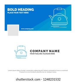 Blue Business Logo Template for Tea, kettle, teapot, camping, pot. Facebook Timeline Banner Design. vector web banner background illustration