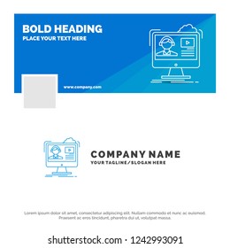 Blue Business Logo Template for tutorials, video, media, online, education. Facebook Timeline Banner Design. vector web banner background illustration