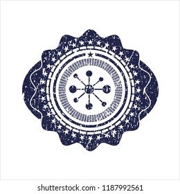 Blue business network icon inside distress rubber grunge stamp