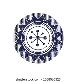 Blue business network icon inside distress rubber stamp