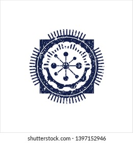 Blue business network icon inside distressed rubber texture