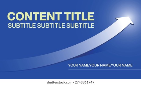 Blue business presentation cover template with upward arrow growth curve background