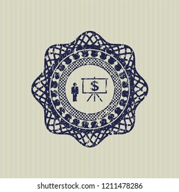 Blue business presentation icon inside rubber stamp