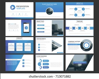 Blue Business presentation infographic elements template set, annual report corporate horizontal brochure design template