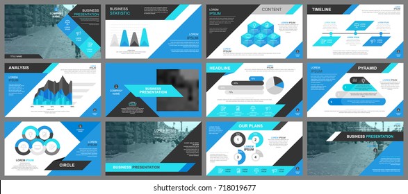 Blue business presentation slides templates from infographic elements. Can be used for presentation, flyer and leaflet, brochure, marketing, advertising, annual report, banner, booklet.