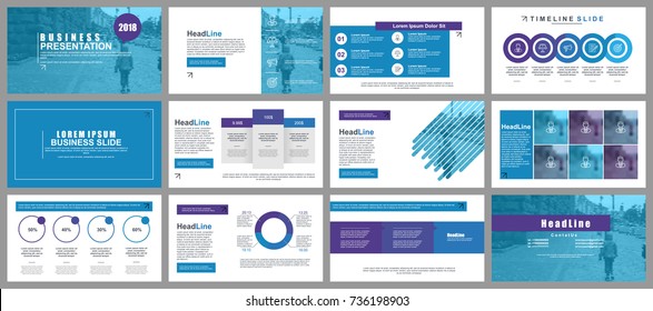 Blue business presentation slides templates from infographic elements. Can be used for presentation, flyer and leaflet, brochure, corporate report, marketing, advertising, annual report, banner.