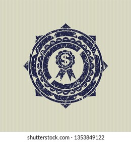 Blue business ribbon icon inside distress rubber stamp