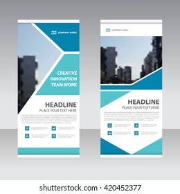 Blue Business Roll Up Banner flat design template ,Abstract Geometric banner Vector illustration set