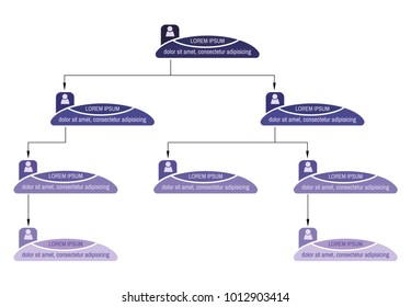 Blue business structure concept, corporate organization chart scheme with people icons. Vector illustration.