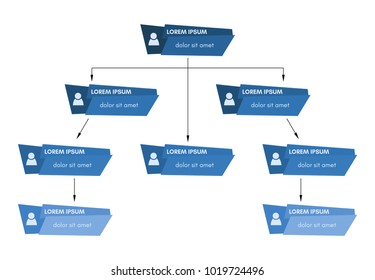 Blue business structure concept, corporate organization chart scheme with people icons. Vector illustration.