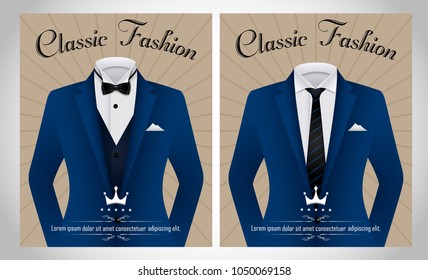 Blue Business suit template with a black tie and white shirt banner