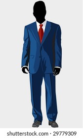 Blue Business Suit Template With Red Tie