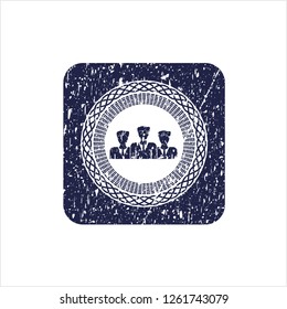 Blue business teamwork icon inside distressed grunge seal
