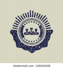 Blue business teamwork icon inside rubber texture
