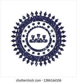Blue business teamwork icon inside distress grunge style stamp