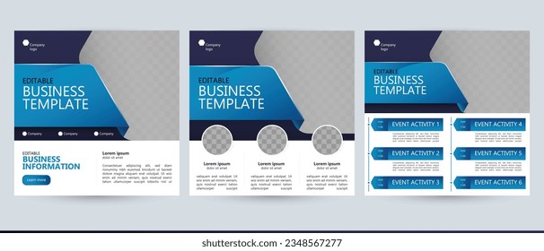 plantilla de negocio azul fondo de publicación de medios sociales y folleto con espacio para la foto de imágenes y el diseño de texto programa podcast cronología información simple marco de vector geométrico mínimo