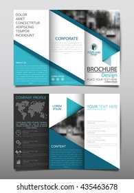 Blue business three fold brochure annual report flyer design template vector, Leaflet cover presentation abstract geometric background, layout in A4 size