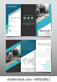Blue business three fold brochure annual report flyer design and roll-up template vector, Leaflet cover presentation abstract geometric background, layout in A4 size