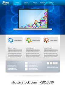 Blue business web template layout with laptop slider