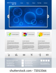 Blue business web template layout with bubble slider