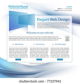 blue business website template design with wavy background