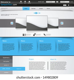 blue business website template - home page design with submenu