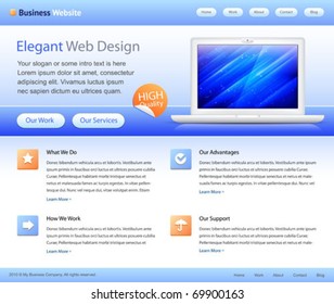 blue business website template - home page design - with grids on the layout