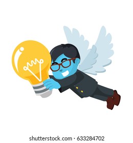 blue businessman angel bring bulb