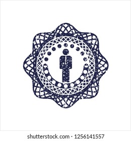 Blue businessman icon inside grunge seal
