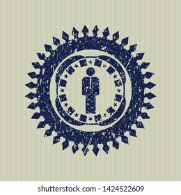 Blue businessman icon inside rubber grunge texture stamp