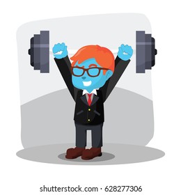 Blue Businessman Lifting Dumbell